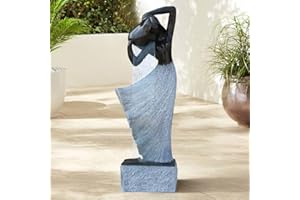 SAC SMARTEN ARTS Modern Waterfalling Fountain Outdoor Indoor Zen Garden Water Features in Cast Stone Color for Courtyard/Lawn/Patio/Lobby/Backyard 46" Height