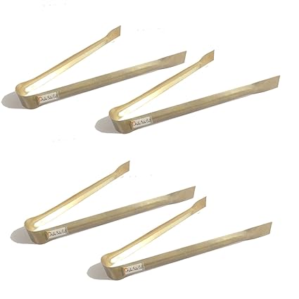 Prisha India Craft  Brass Ice Tongs 6 inches Bar Accessories | Set of 4