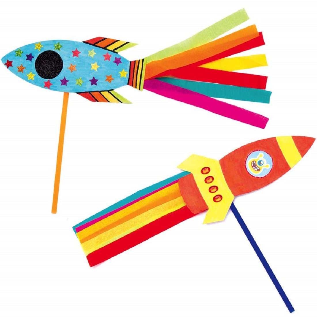 Baker Ross AX180 Rocket Wand Kits - Pack of 8, Card Blanks for Children to Design and Decorate, Ideal for School Work, Home Activities and Craft Group Projects