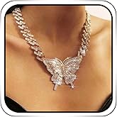 EARENT Butterfly Necklace Gold Rhinestone Necklaces Jewelry New Year Eve Celebration Pendant Christmas Costume for Women