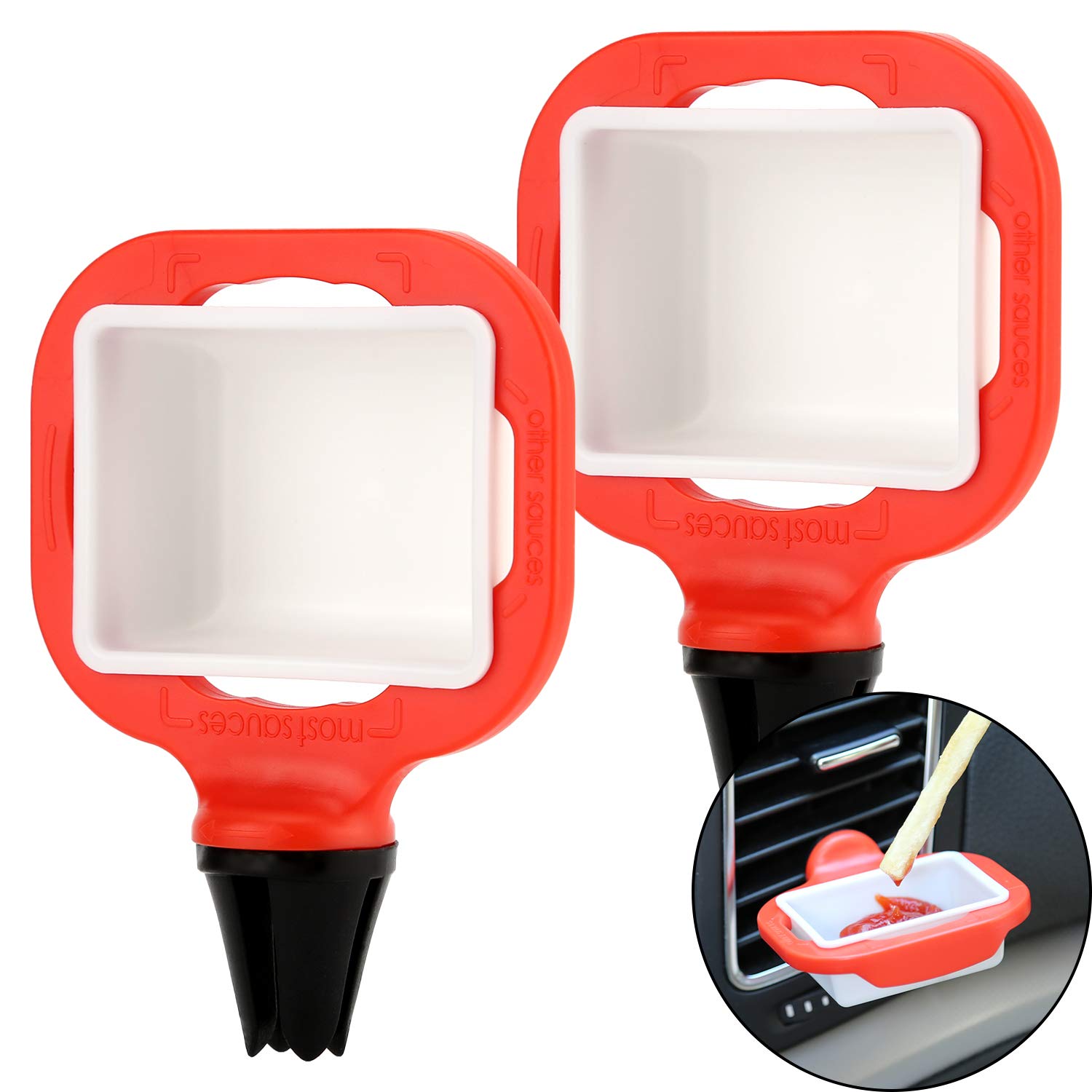 LUTER 2pcs Dip Clip In-car Sauce Cup Holder Dip Set Ketchup Mini Dipping Cups Car Accessories Sauce Container for Vents of Vehicle (Red)