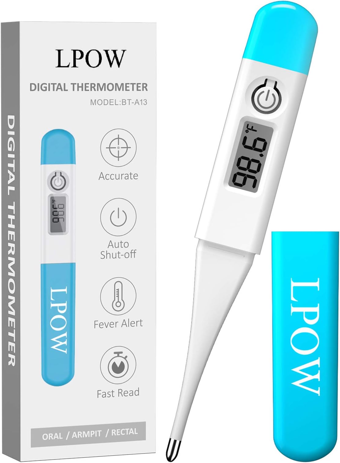 Digital Thermometer, LCD Basal Body Thermometer, Waterproof, Accurate Fast Temperature Reading Body Thermometer for Oral, Armpit or Rectal Temperature