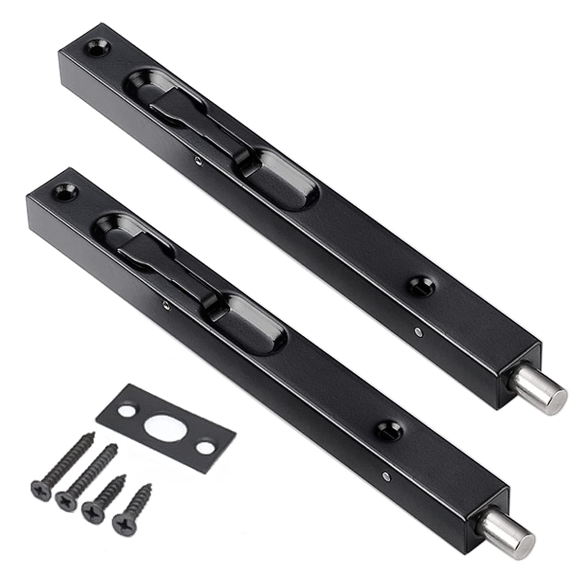 Photo 1 of 2PCS 8 Inch Door Bolts,Stainless Steel Concealed Security French Door Latches Flush Bolt with Hardwares, Metal Flush Latch Bolts for Double Door Wood Door Dummy Door, Black