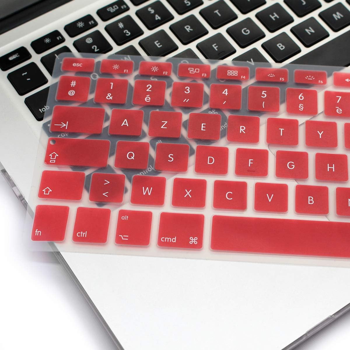 MMDW EU/UK French AZERTY Language Keyboard Cover for Macbook Pro 13 Inch,15 Inch(with or without Retina Display,2015 or Older Version) Old Air 13 Inch European/ISO Keyboard Silicone Skin-Wine Red - Image 5