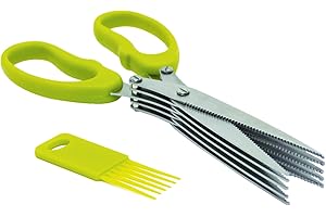 Starfrit Gourmet - Multi Blade Herb Scissors - 5 Serrated Stainless Steel Blades - Cleaning Tool Included