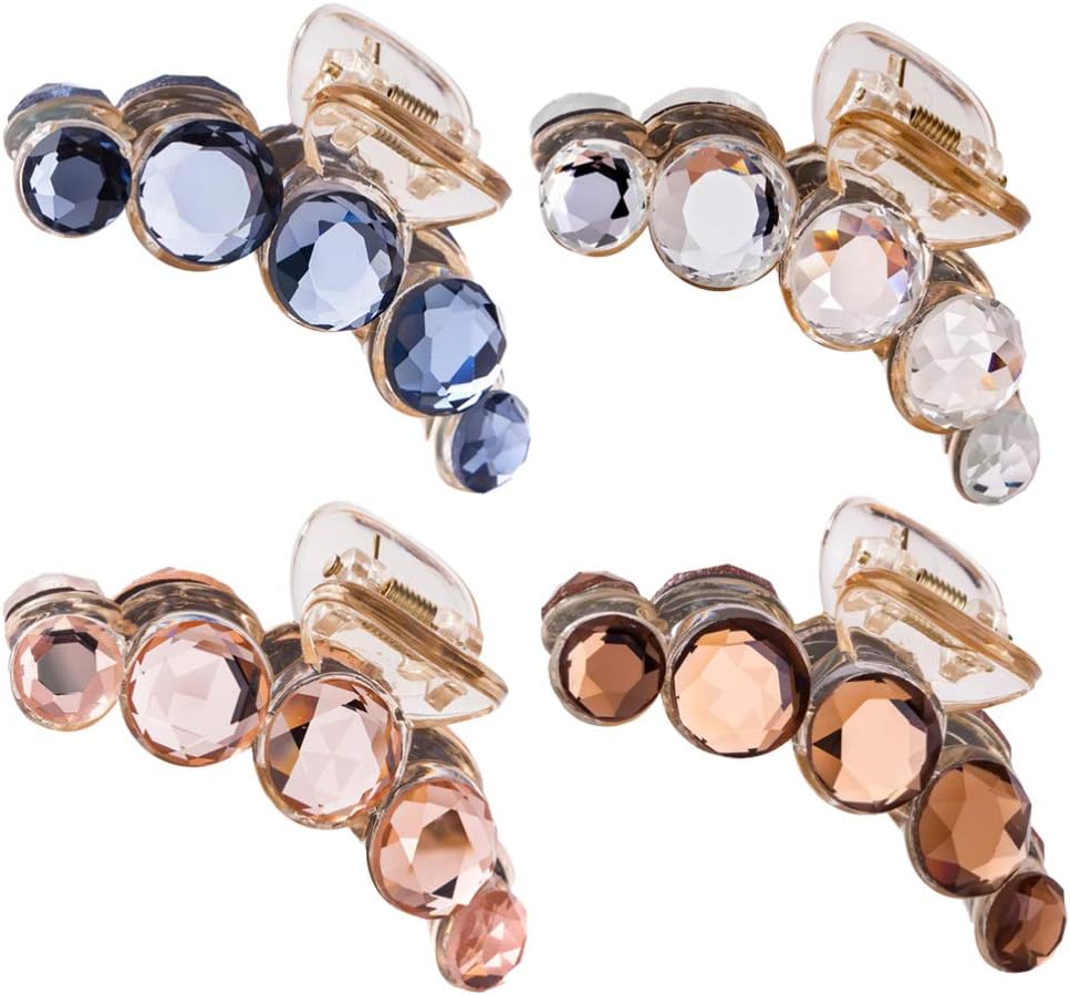 Minkissy Rhinestone Hair Claw, Large Clear Crystal Octopus Claw Clips Clutcher Crab Jaw Barrettes Grips Clamps for Thick Hair