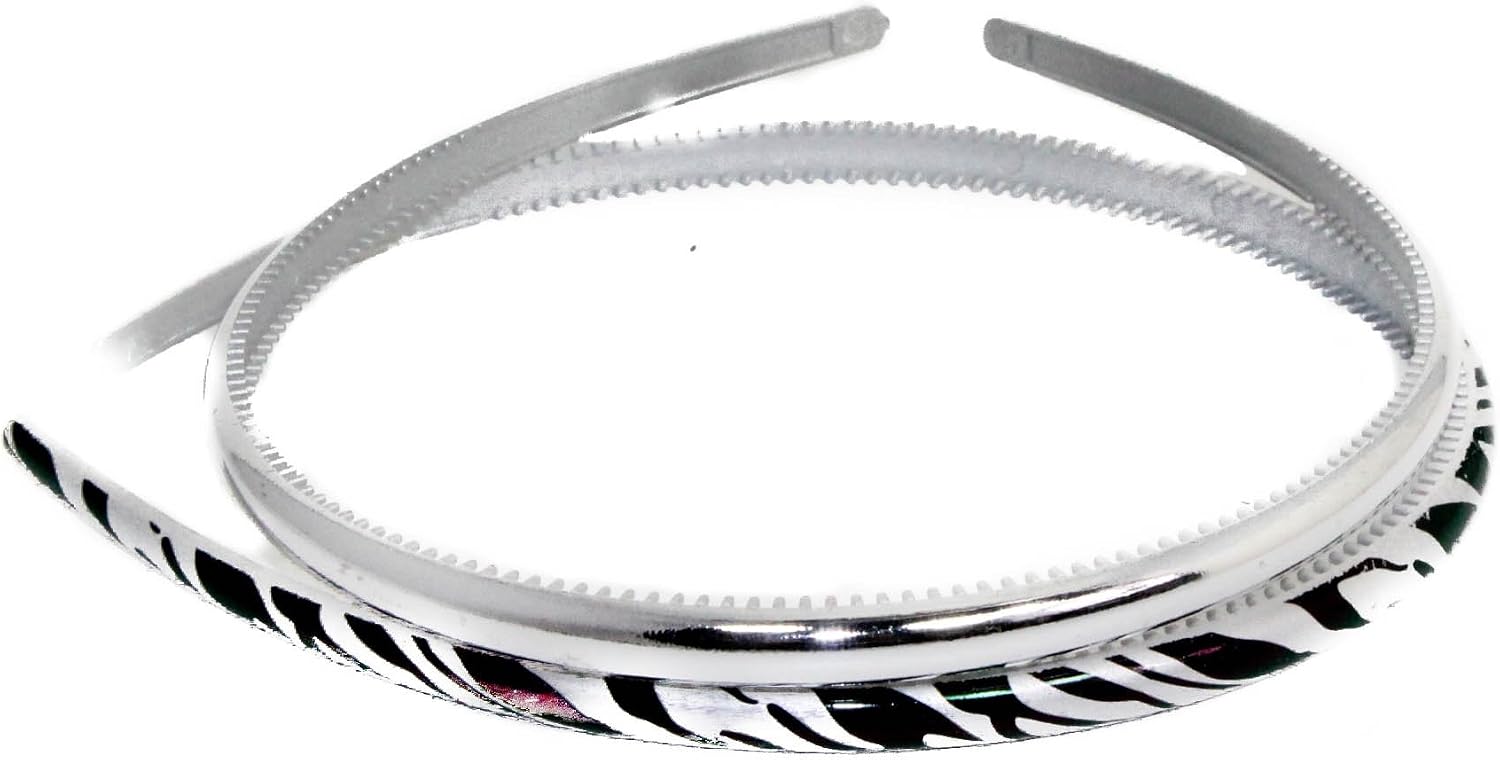 Set of 2 GIRLS Kids Childrens DIY Dance Recital Play Birthday Party School Uniform Wedding Special Occasion Hair Accessories Narrow Plastic Animal Zebra Silver Print 1cm Short Long Hair Headband Alice Band Hairband