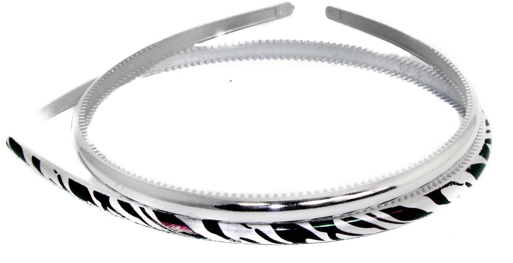 Set of 2 GIRLS Kids Childrens DIY Dance Recital Play Birthday Party School Uniform Wedding Special Occasion Hair Accessories Narrow Plastic Animal Zebra Silver Print 1cm Short Long Hair Headband Alice Band Hairband