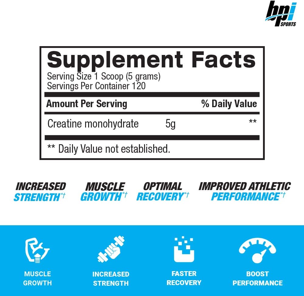BPI Sports Micronized Creatine - Increase Strength - Reduce Fatigue - Lean Muscle Building - 100% Pure Creatine - Better Absorption - Supports Muscle Growth - Unflavored - 120 Servings - 21.16 Ounce: Health & Personal Care