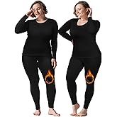 Patelai 2 Sets Plus Size Long Thermal Underwear for Women Fleece Lined Base Layer Pajama Top and Bottom Cold Weather