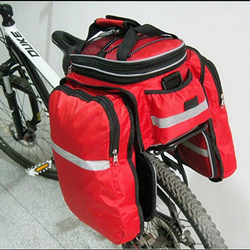 OneBelief Bike Pannier Bag with Rainproof Cover, [Reflective Patches] [Fastening Tapes] [Waterproof] [Durable] Bicycle Rear Rack Seat Handbag (Red) - Thumbnail 7