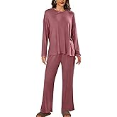 SHEKINI Women's 2 Piece Lounge Sets Long Sleeve Tops Wide Leg Pants Matching Set Loose Comfy Pajamas Set Fall Outfits