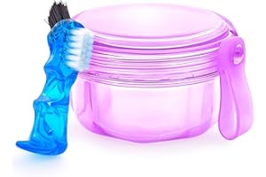 EZEELAI Leakproof Denture Case Purple Denture Soaking Cup False Teeth Container, Dental Denture Bath Holder Storage Box Retainer Cleaner Case for Traveling - Leak Proof and Lid Waterproof