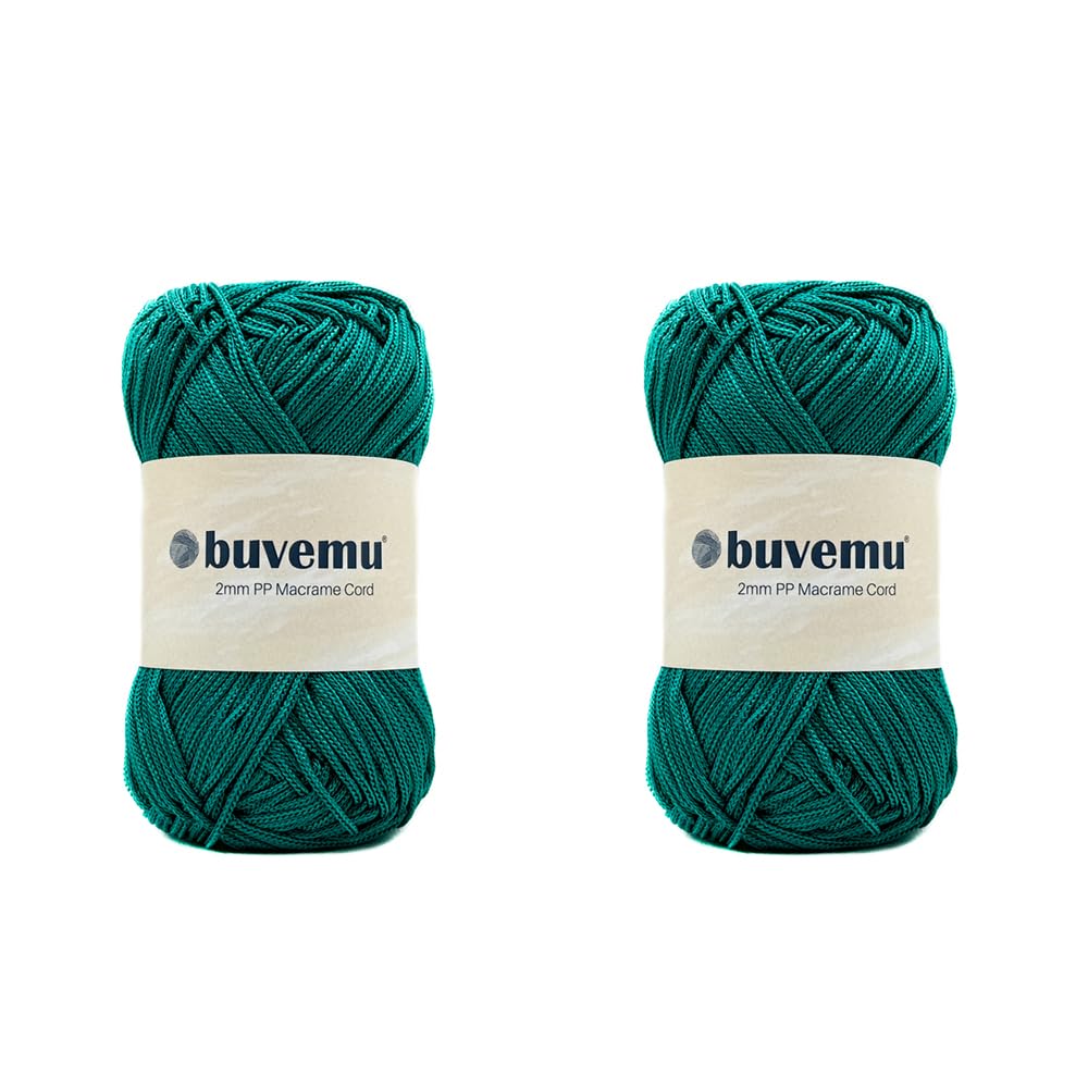 Photo 1 of 2 Skeins of Buvemu Polypropylene 2mm x 153 Yards (459 Feet) Macrame Cord for Crocheting Bags Wall Hanging Plant Hanger Boho Home Decorations 100 gram (3.53 Ounces) (Petrol Green)