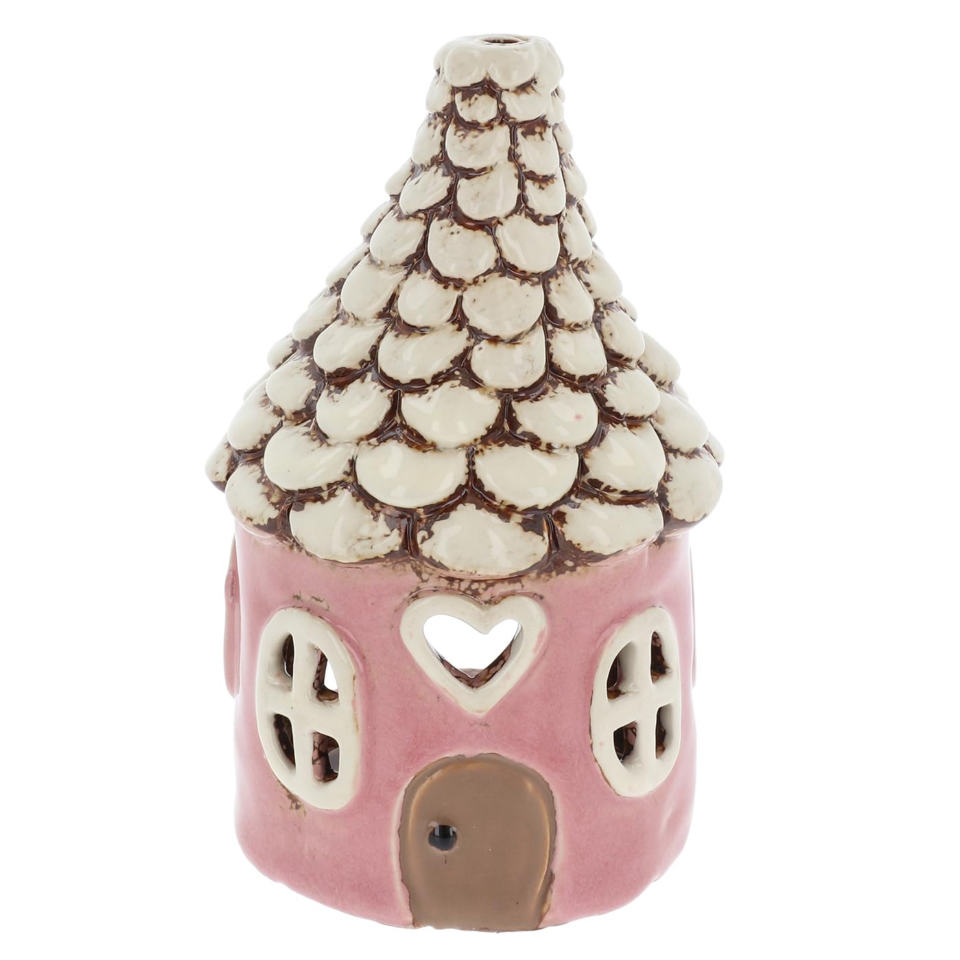 Shudehill Giftware Village Pottery Round Heart House Tealight Holder - Blue, Pink & Grey (Pink)