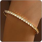Jewigo Bangle for Women 18K Gold Plated Dainty Cubic Zironia Bracelets Dainty Heart Hollow Out Honeycomb Stainless Steel Bangle Bracelet Classic Bangle Gifts