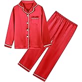 Umeyda Boys Silk Pajamas Sets Long Sleeve Sleepwear 2 Piece Pjs Set
