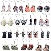 16PC Meme Animals Earrings Funny Hilarious Weird Funky Quirky Cool Cat Stuff Dog Hamster Duck Animal Acrylic Drop Jewelry Accessories Purrfect Gift For Women Teachers Pet Lovers Purr Moms Paw Parent