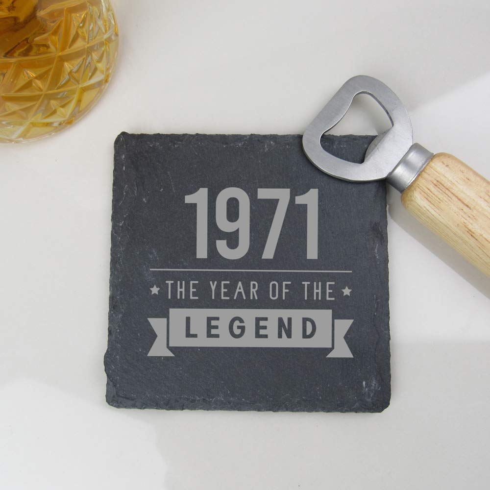 eBuyGB Drinks Mat, Placemat Engraved Square Coaster-1971 Year of The Legend Design-50th Birthday, Men-Fiftieth Gift for Dad, Uncle, Brother, Slate
