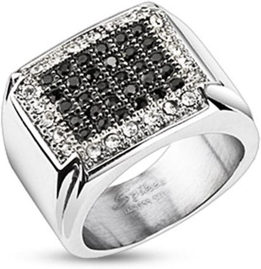 Vooxoo Fashion Design 316L Stainless Steel Black & Clear 1.04 Carat Micro Pave Cz Ring Size 7-13