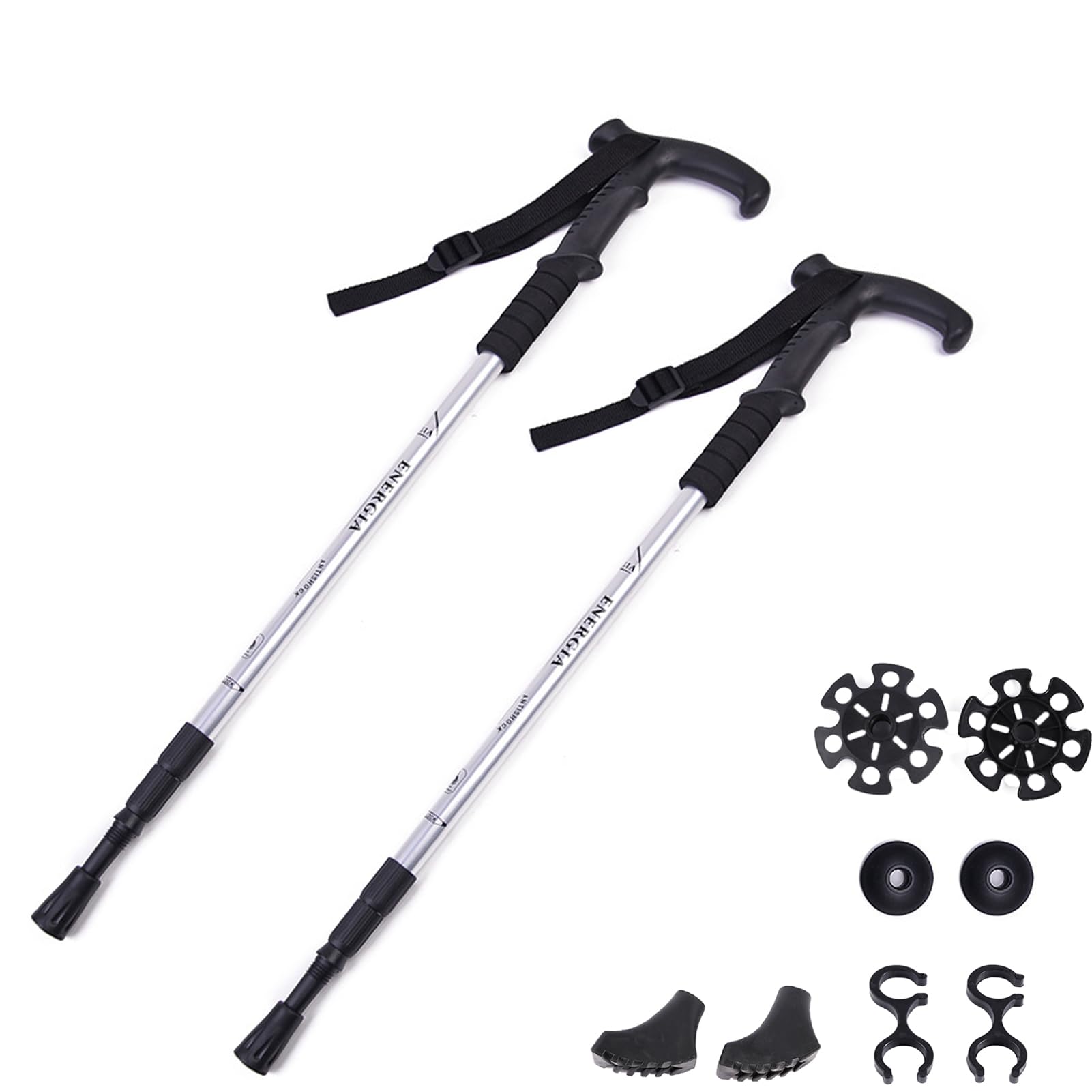 ThreeH Pair of 2 Trekking Poles Ultralight Hiking Sticks for Backpacking Walking Canes Hiking Sticks Anti Shock Walking Sticks for Men Women Silver