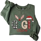 POPPOP Christmas Claus Embroidery Sweatshirt, Custom Mama Grandma Gigi Mimi Nickname, Gifts for Women Sweater