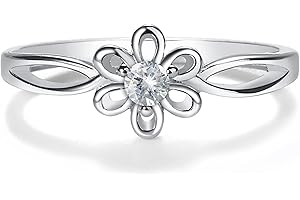Precious Pieces Sterling Silver Simulated Birthstone Baby Ring with Flower for Little Girls