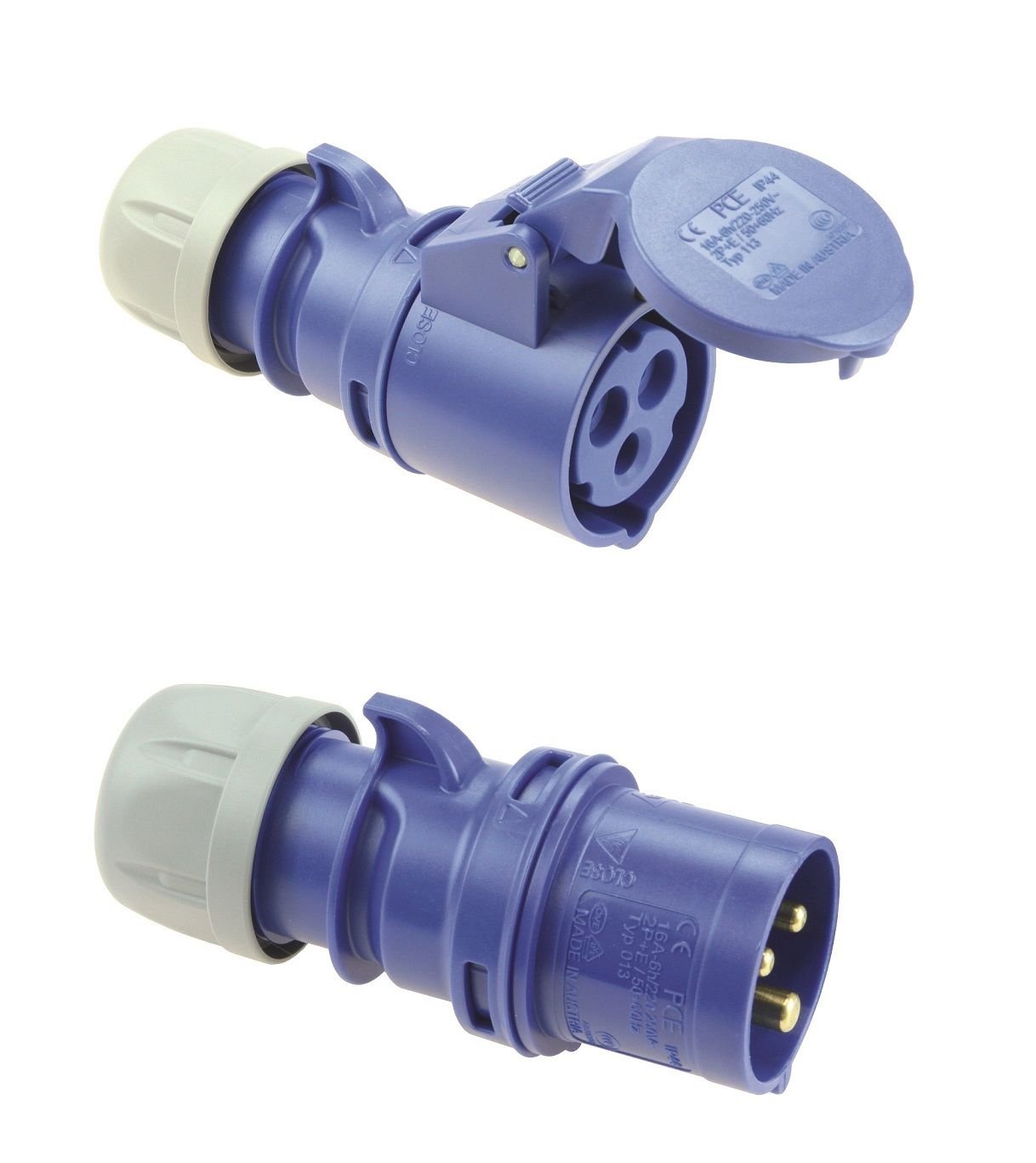 PCE Shark IP44 CEE 16A 3P Blue Set Plug and Coupling 3-Pin Caravan Caravan