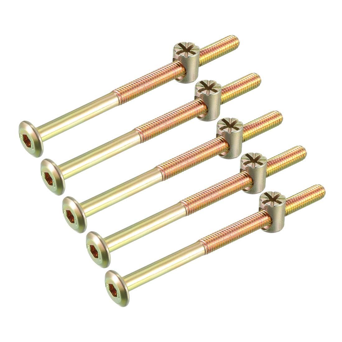 TOP-VIGOR 5Pcs Furniture Bolt Nut Set, M6x90mm Barrel Bolts and Nuts, Hex Socket Head Cap Screws Bolts Nuts, Furniture Cot Bed Bolts Crib Screws for Crib Bunk Bed Furniture Cot