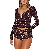 REVETRO Womens Sexy Pajamas Sets Spring Trendy Lounge Sets Y2k Pajamas Long Sleeve Shirts 2 Piece PJ Set Sleep Set