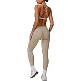 QBGJTD Womens Workout Sets Two Piece Cross Back Sports Bras Matching High Waist Leggings Sets Gym Outfits Work Out Clothes