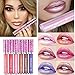 Anself 6Pcs BlingBling Lipstick Waterproof Moisturizing Glitter Pigment Nude Metallic Long Lasting Lip Gloss Smooth Raspberry 6 Colors
