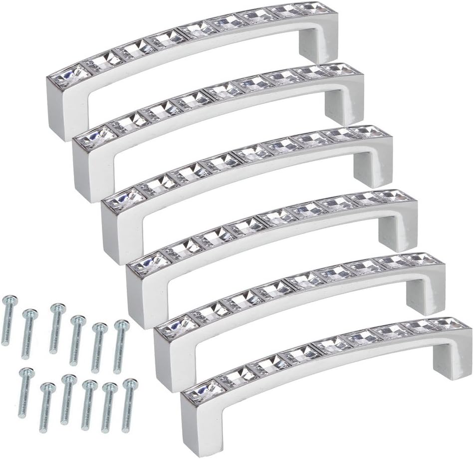 Vnfire Pack of 6 Europe Style Square Clear Crystal Rhinestone Furniture Door Wardrobe Cupboard Cabinet Drawer Pull Handle Kitchen Knobs 96mm