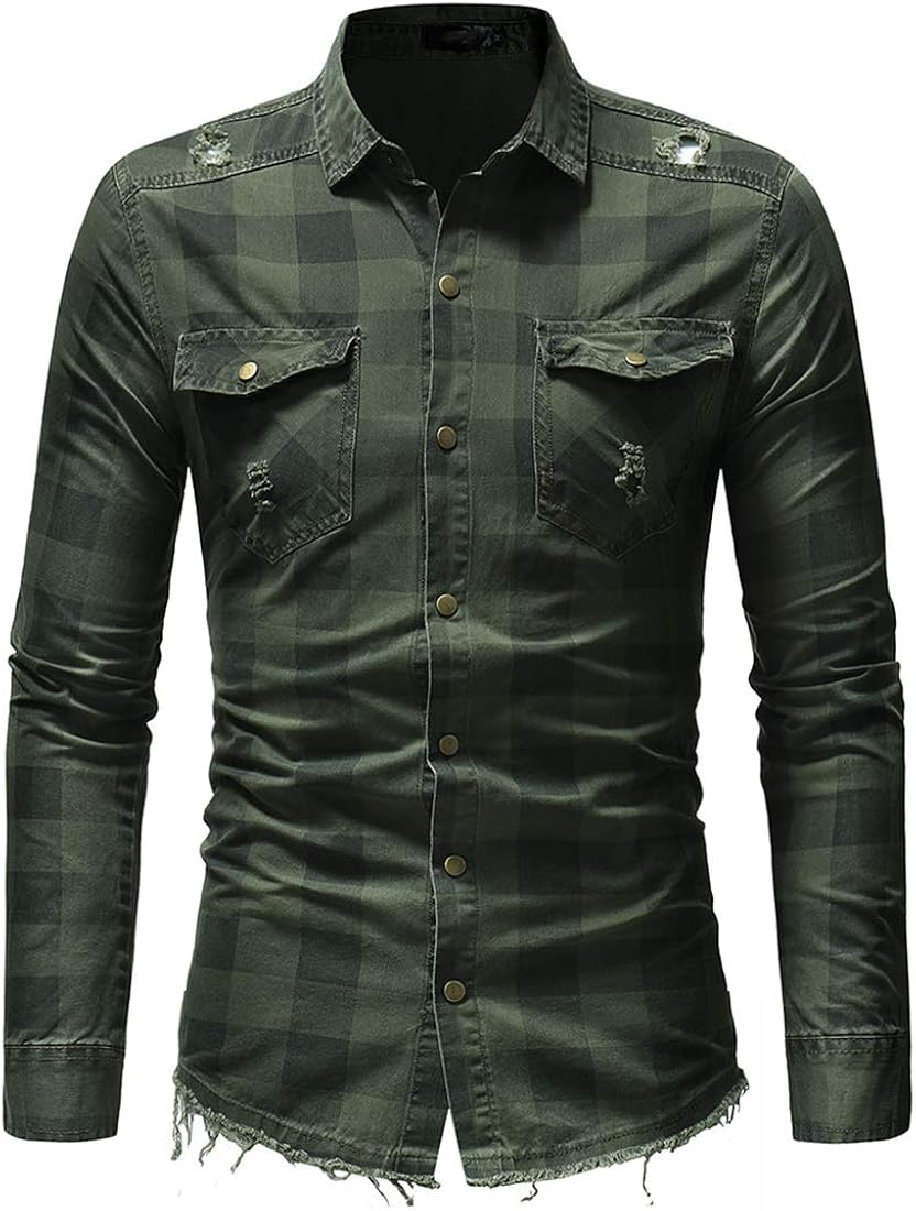 ZCZH Men's Denim Shirt Casual Men's Fashion Long Sleeved Denim Jeans