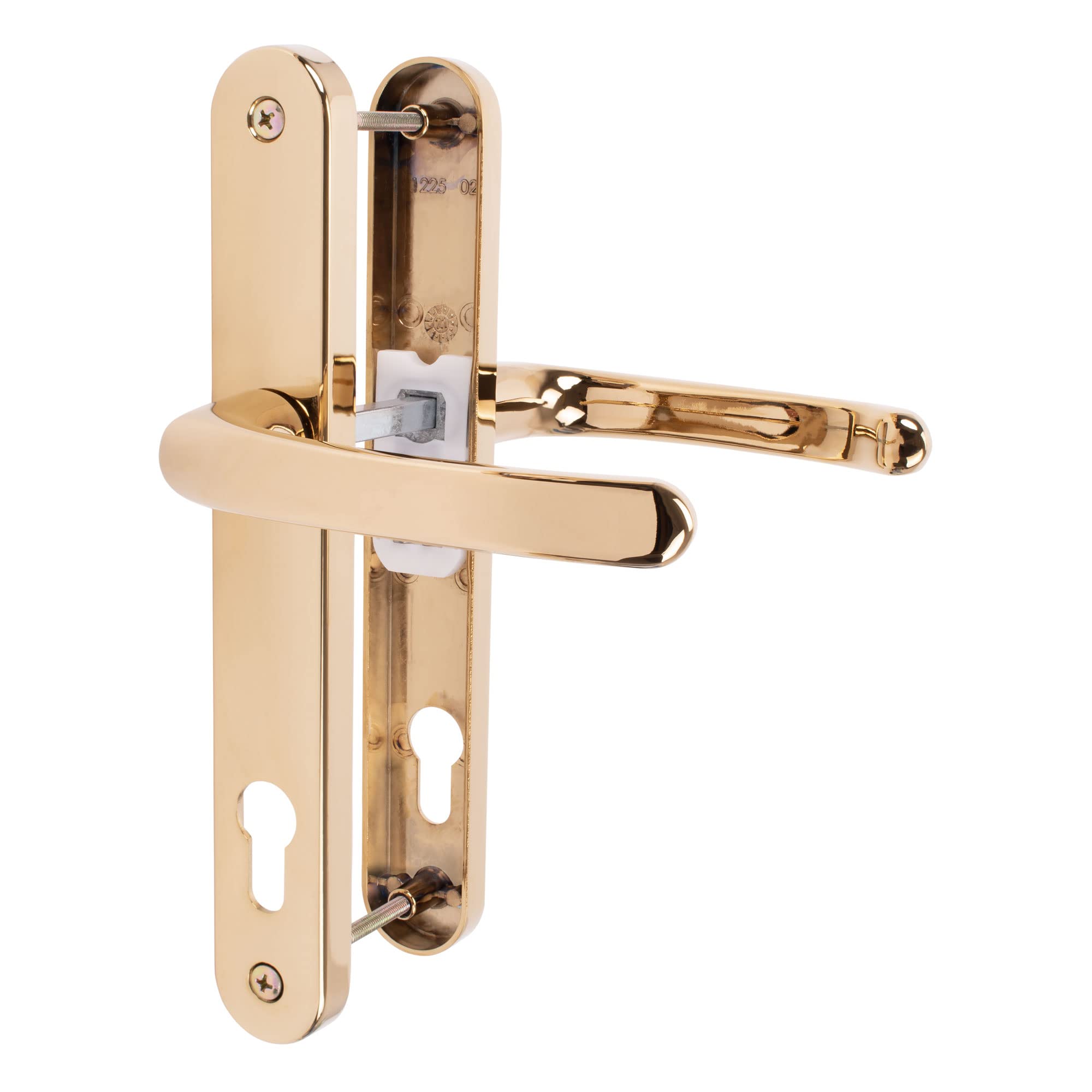 JCP PRO uPVC Door Handle Pair Set Sprung 92 PZ 92mm, Backplate 242mm x 34mm (210mm Screw Centres, Polished Gold)