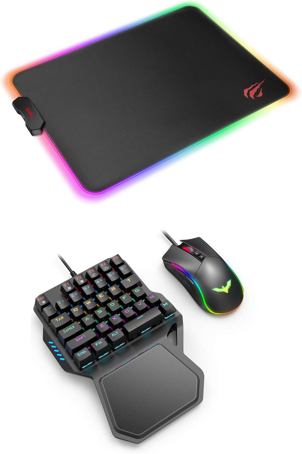 Havit RGB Gaming Mouse Pad and One Handed Gaming Keyboard