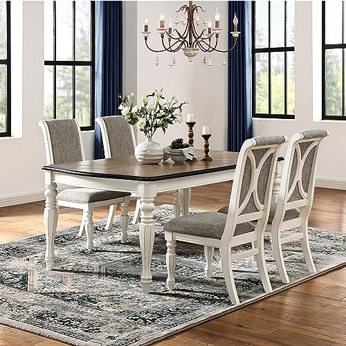 Roundhill Furniture Belleza French Country 5-Piece Dining Set in Antique White…