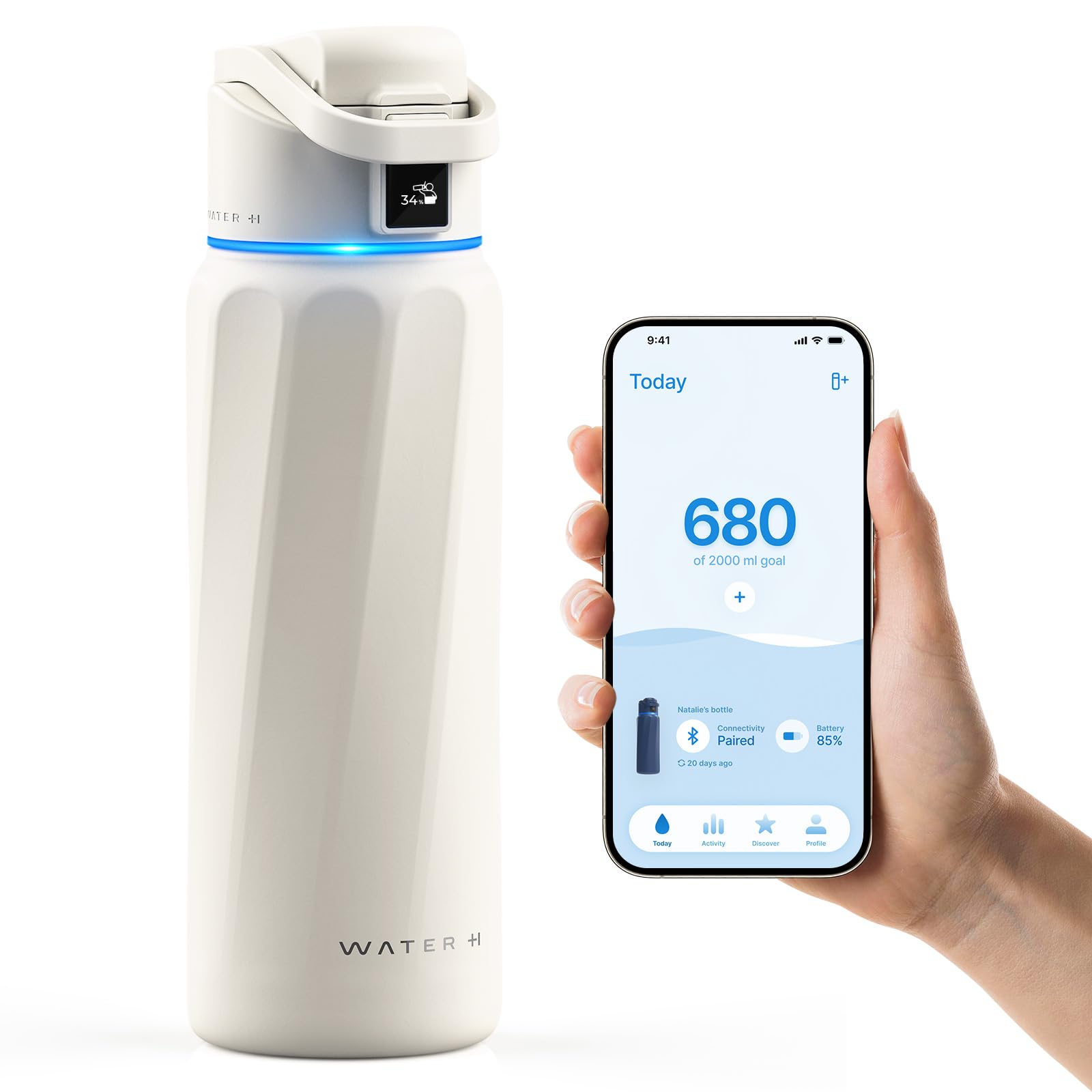 Photo 1 of Smart Water Bottle with Reminder to Drink Water - Double Wall Vacuum Insulated Water Bottle Stainless Steel, Wide Mouth 32 oz Water Bottles with Leak-proof Lockable Lid, Water Intake Tracker - White
