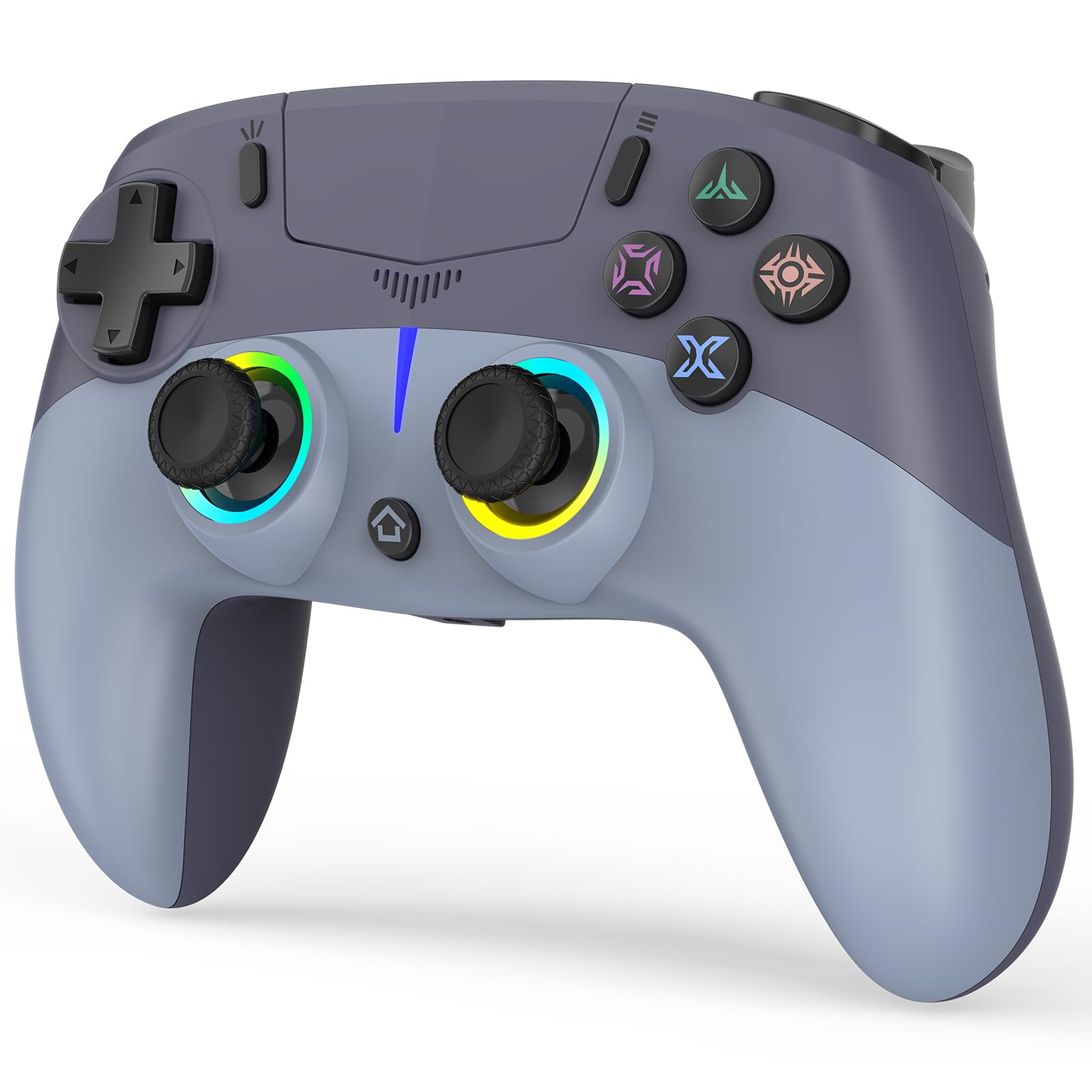 BETMI LED Wireless Controller for PS-5/Pro/Slim/PC, with Hall Effect Joystick & Trigger/9 RGB Light Colors & 4 Light Modes/Marco/6-Axis Gyro/Dual Vibration/Touchpad/3.5mm TRRS Audio Jack (Blue/Gray)