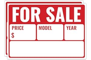 VENICOR 2PC For Sale Sign Car, 14 Inches by 10 Inches - 20 mil Polystyrene Plastic - Car For Sale Signs For Vehicles Window Boat