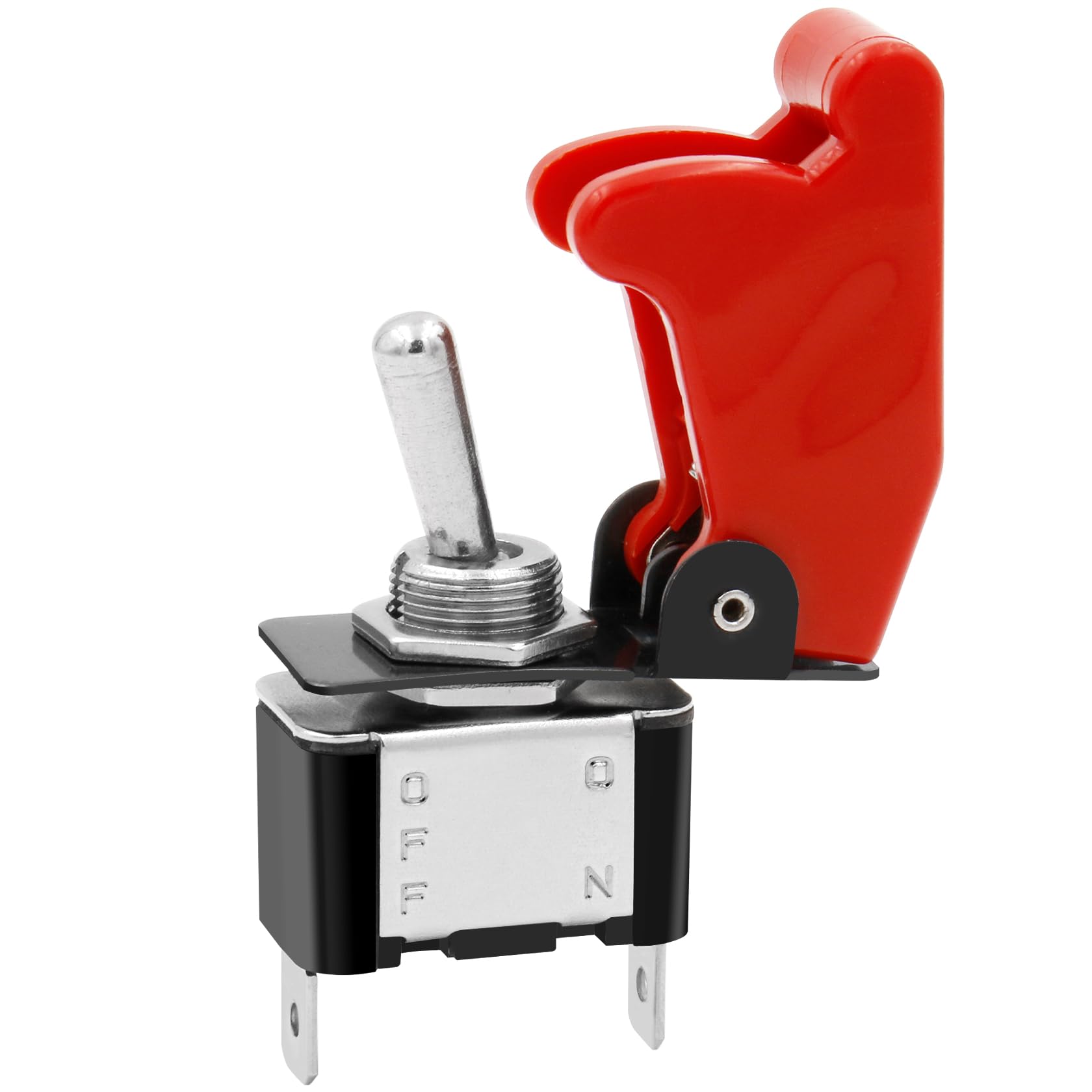 Heschen Metal Toggle Switch Flick Flip, 12V 20A, SPST, ON/OFF 2 Positon, 2 Pin, with Waterproof Cap (Red Cap)