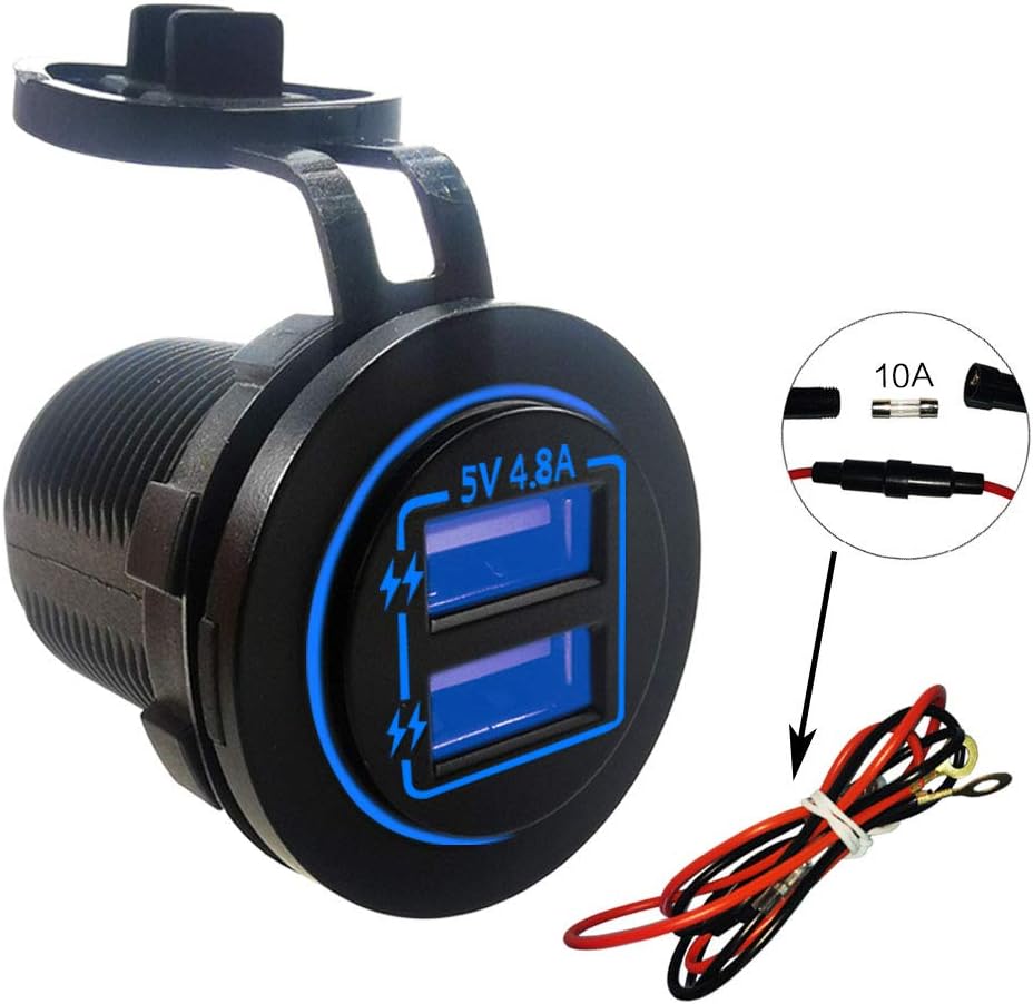 4.8A 12V/24V Dual USB Charger Socket Power Outlet for Car