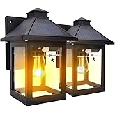 2 Pack Solar Lanterns Outdoor Waterproof IP65, 3 Modes Wireless Dusk to Dawn Motion Sensor LED Sconce Lights, Exterior Front 