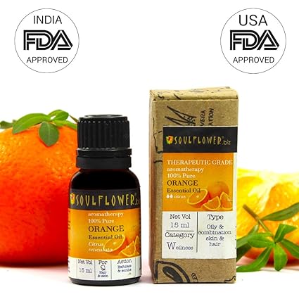 Soulflower Orange Essential Oil for Hair and Skin, 15ml