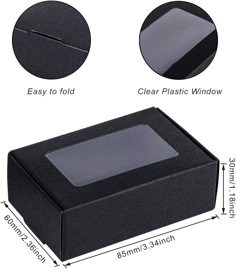 BENECREAT 30 Pack Kraft Paper Boxes with Clear Window 8.7x6.2x3cm Black Gift Packaging Boxes for Bakery Cookies Cake Candy Wedding Party Favors - Image 5