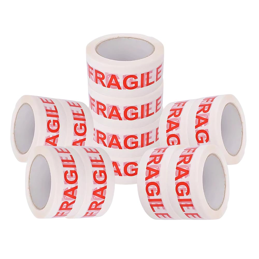 1ABOVE Fragile Packing Tape 48mm x 66m (12 Rolls) — Premium Quality Heavy Duty Tape | Strong Fragile Parcel Tape for Boxes, Moving & Shipping