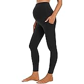 Foucome Women's Maternity Leggings with Pockets Over The Belly Pregnancy Workout Leggings Yoga Active Work Pants