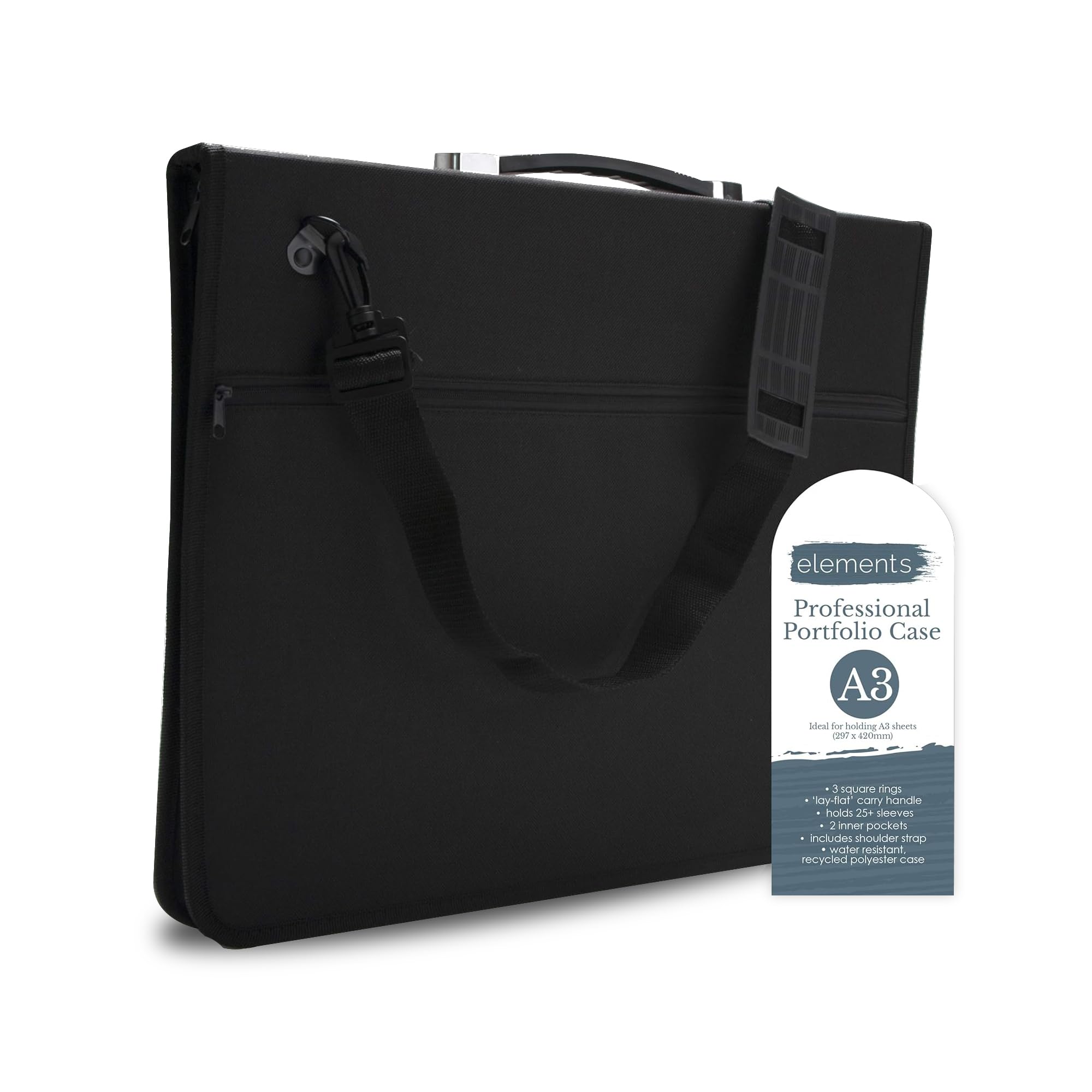 Elements A3 Artist Portfolio Case - Art Presentation Storage Bag Weather-Resistant Supply Portfolio with Shoulder Strap for Students & Professional Artists - (A3 18.3"x14"x1.7", Black) — image 1