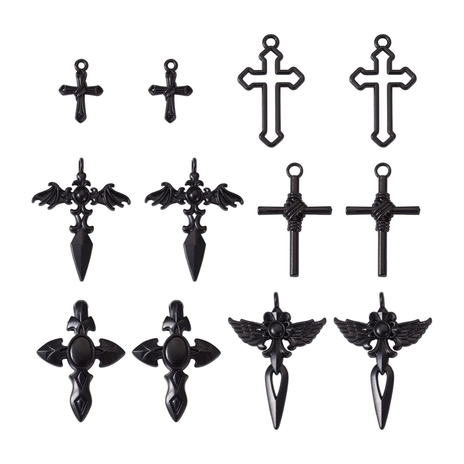 Bestewelry 30Pcs Black Alloy Cross Pendants Hollow Crucifix Cross Rose Charms Big Jesus Christ Cross Dangle Charms for Halloween Jewellery Making