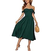 Kormei Women's Summer Boho Floral Off Shoulder Short Sleeve A Line Swing Party Midi Short Dress